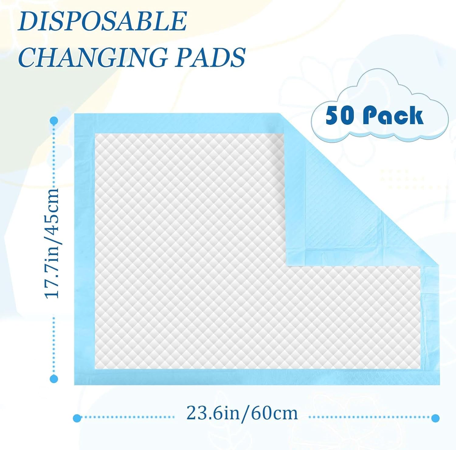 50 Disposable Mats 45X60Cm Baby Potty Training Pads Sheet Bed Pee Underpads Changing Sheets for Baby Waterproof Diaper Changing Pad,Soft Non-Woven Fabric Bed Table Protector Mat image number 3