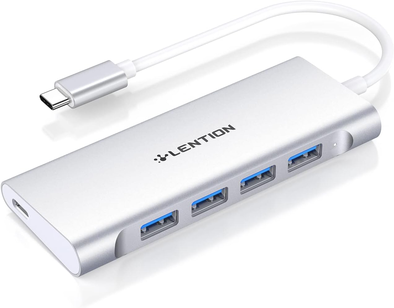 LENTION USB C Hub with 4 USB 3.0 & Type C Charging Compatible with Iphone 17 Series, 2025-2016 Macbook Pro, New Mac Air, Surface, Chromebook, More, Stable Driver Type C Multiport Adapter (C31, Silver)