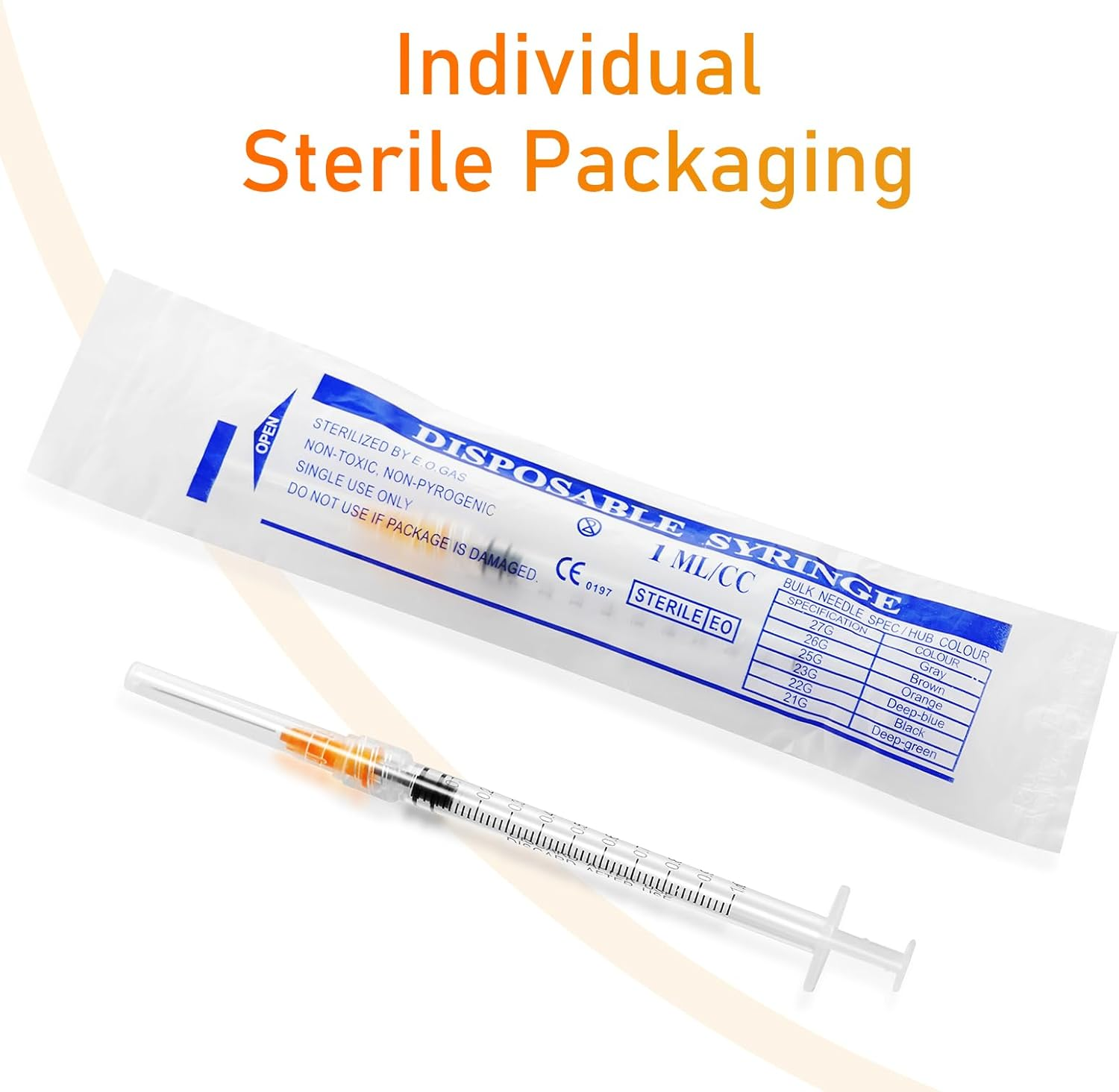 1Ml Disposable Luer Lock Syringes with 25G 1 Inch Needle Individual Package - Pack of 100 image number 2
