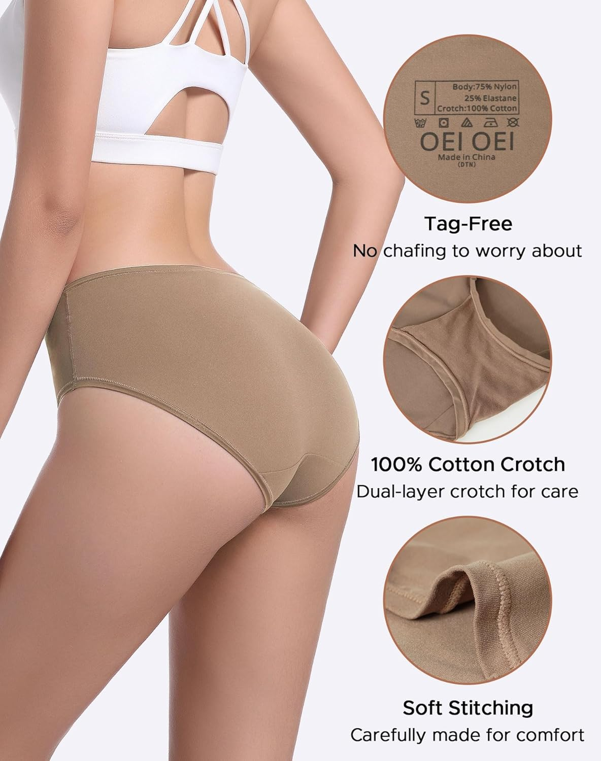 OEIOEI Women&rsquo;S Underwear Stretchy Full Coverage Ladies Panties Breathable Undies 4-Pack image number 1