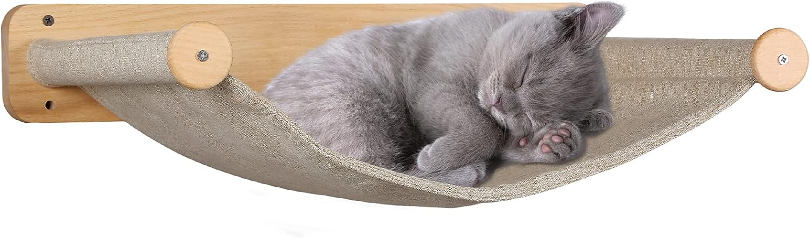 Purife Cat Hammocks Wall Mounted for Indoor Cats - Wooden Floating Cat Shelves and Perches for Wall, Kitty Wall Beds & Furniture, Sturdy Soft Hammock Beds for Climbing, Playing, Sleeping, Lounging