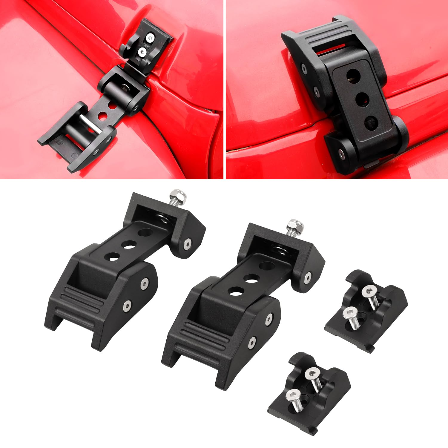 RT-TCZ Hood Latches for Jeep Wrangler & Gladiator | Black Aluminum Alloy & Stainless Steel Locking Catch Kit | Fits JK (2007-2017), JL (2018+), JT (2020+) | Screw Style