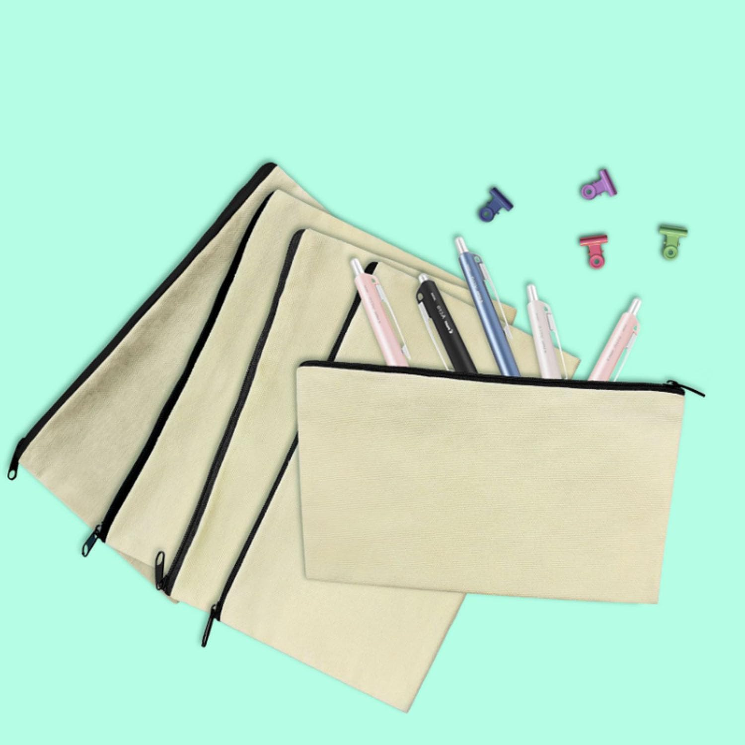 24 Canvas Zipper Bags, Blank DIY Craft Pen Bag, Graffiti Stationery Bags, Makeup, Storage Pencil Case, Multi-Purpose Cosmetic for Storing Personal Items for Work and Travel image number 6