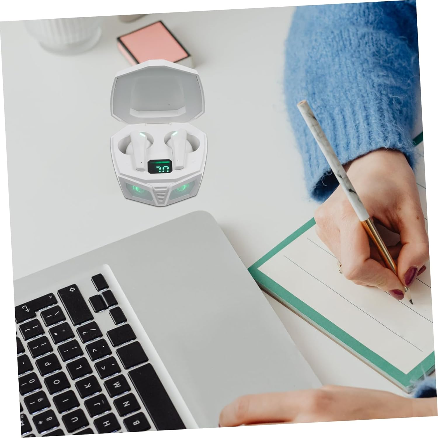 TEHAUX High Resolution Wireless Earbuds Built Mic Gaming Headphones for Phone Surround Sound Lightweight image number 1