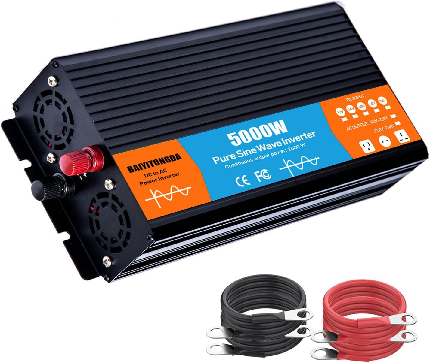 5000W DC 12V/24V/48V/60V/72V Pure Sine Wave Inverter Charger DC Input AC Output 120V/240V Low Frequency Solar Power Inverter Converter,72V to 220V image number 5