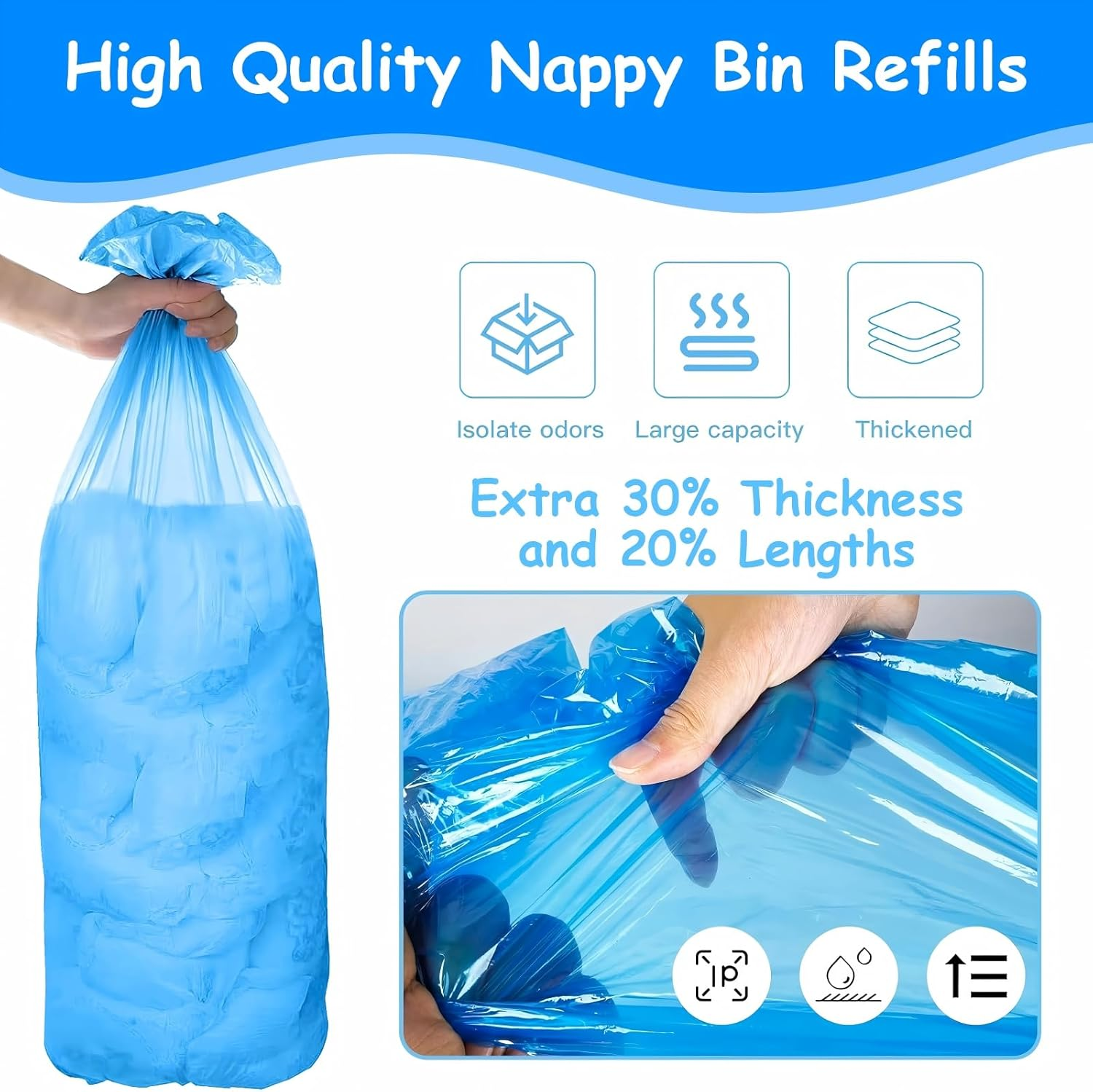 Nappy Bin Refill Bags 16-Pack Compatible with Tommee Tippee Twist and Click Refill for All Models Bins, Powerful Odor Lock Nappy Bag, Diaper Bin Bag Liner Pails, or Pet Waste Bags (Each 4.5M) image number 4