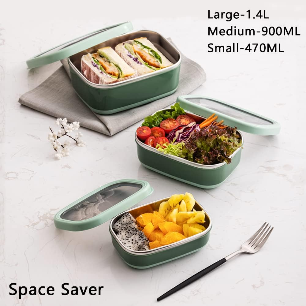 Lille Home Premium Stainless Steel Food Containers/Bento Lunch Box with Anti-Slip Exterior, Set of 3, 470ML, 900ML,1.4L, Leakproof, BPA Free, Portion Control image number 5