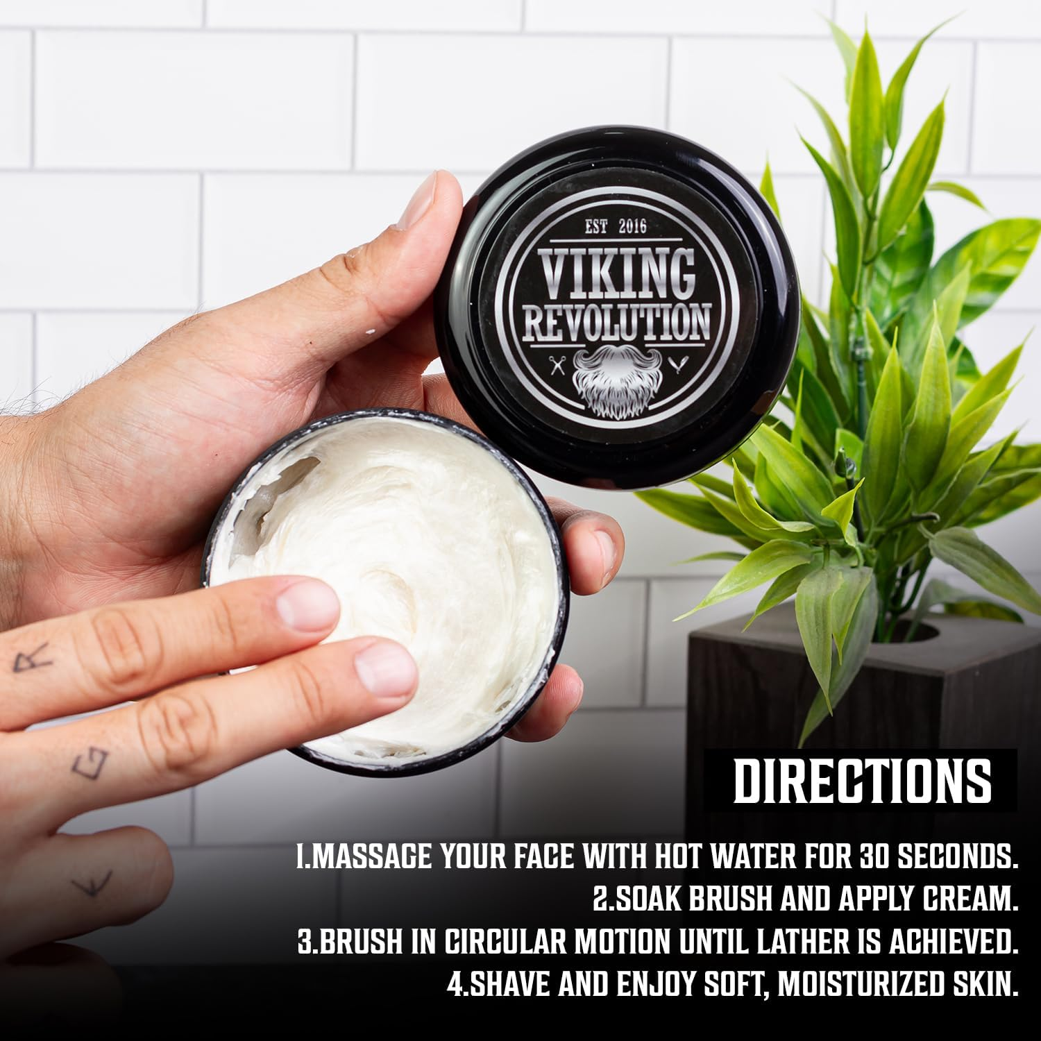 Viking Revolution Luxury Shaving Cream for Men- Sandalwood Scent - Soft, Smooth & Silky Shaving Soap - Rich Lather for the Smoothest Shave - 5.3Oz image number 6