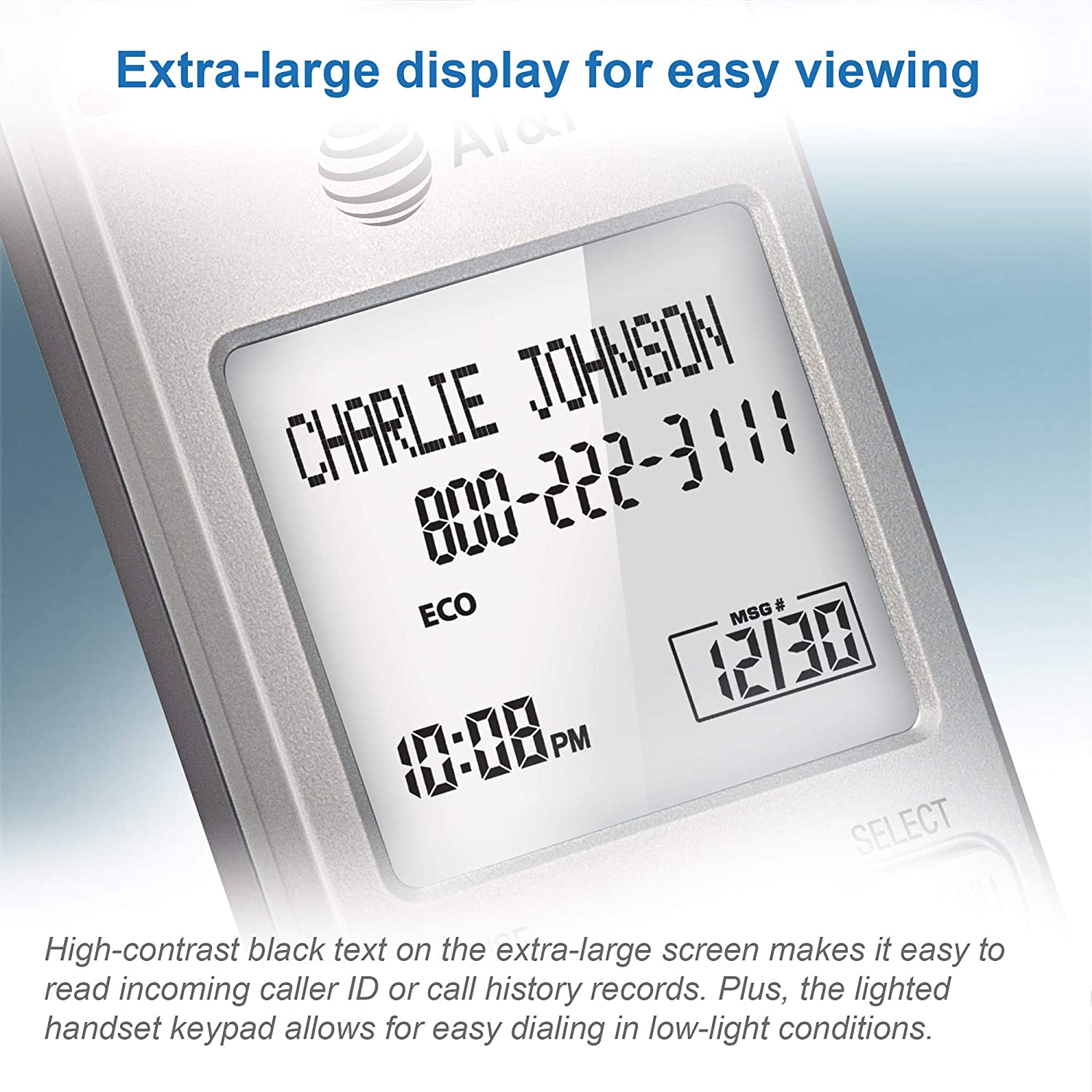 AT&T EL51103 - DECT 6.0 Cordless Home Phone. Full-Duplex Handset Speakerphone, Backlit Display, Lighted Keypad, Caller Id/Call Waiting, Phonebook, Eco Mode, Voicemail Key, Quiet Mode. image number 3