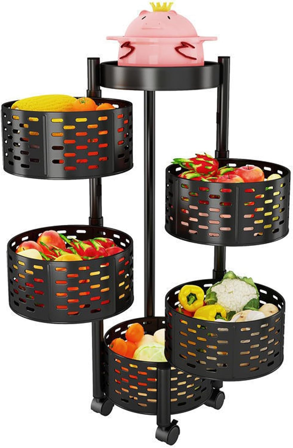 TRENDORA - 5-Layer Kitchen Storage Rack &ndash; Heavy-Duty Carbon Steel Organizer Shelf | Multi-Tier Freestanding Rack in Black| Durable, Space-Saving Design for Kitchen. image number 1