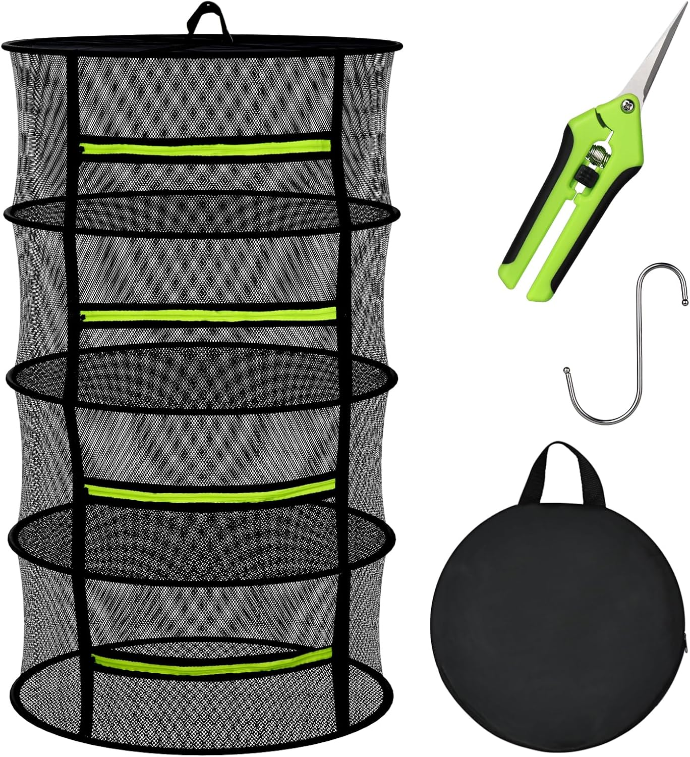 MEKOLIFE Herb Drying Rack - Mesh Drying Rack - Herb Drying Rack Hanging with Green Zipper & Garden Pruning Shears for Drying Herb - Hanging Drying Rack - Plant Drying Rack (6 Layers) image number 2