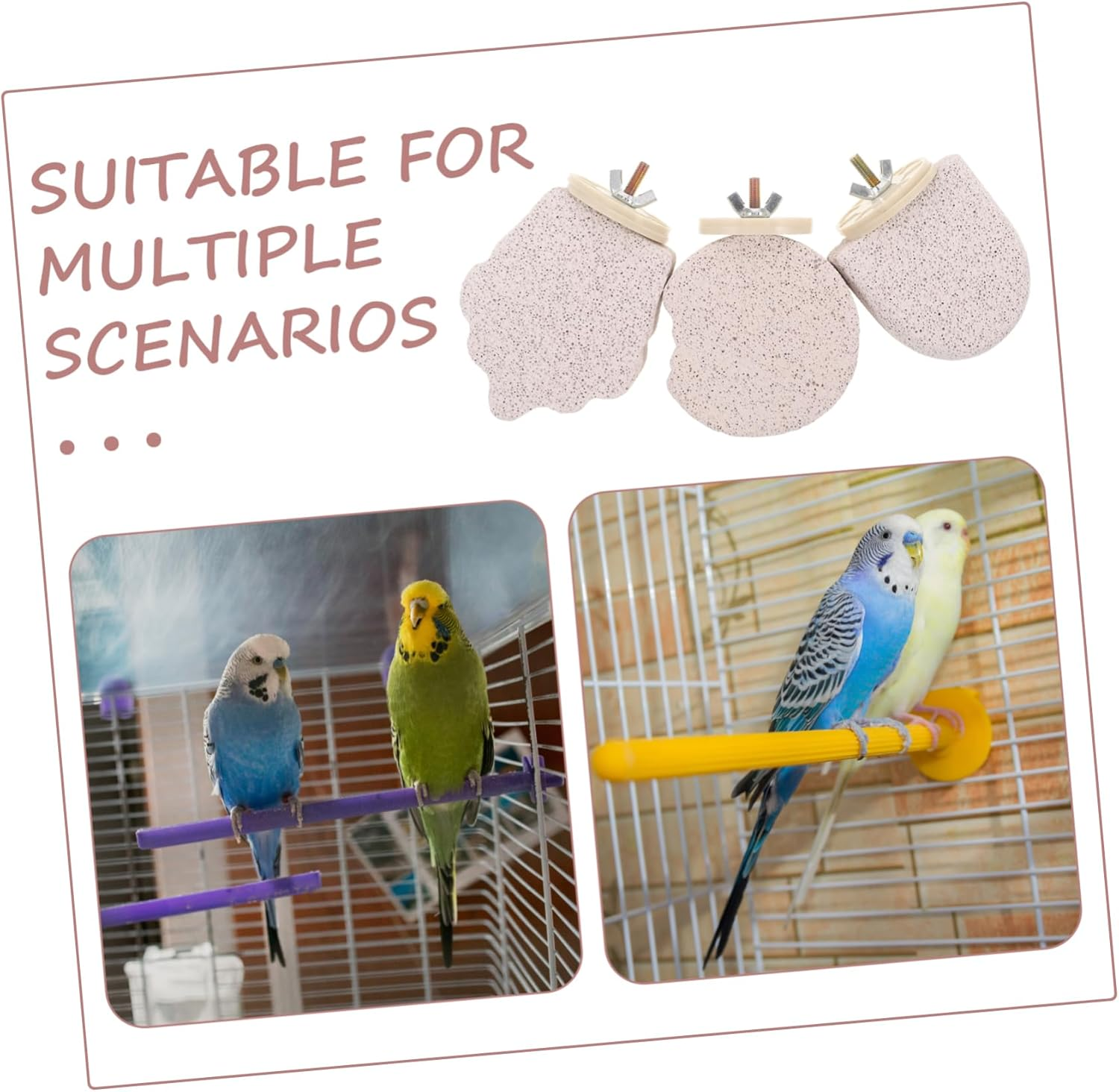 Sosoport 3Pcs Bird Beak Grinding Stone Natural Pumice Bird Parrot Cage Perch Stand Platform Foot Claws Trimmer Toys for Budgies Parakeets Cockatiels Conures