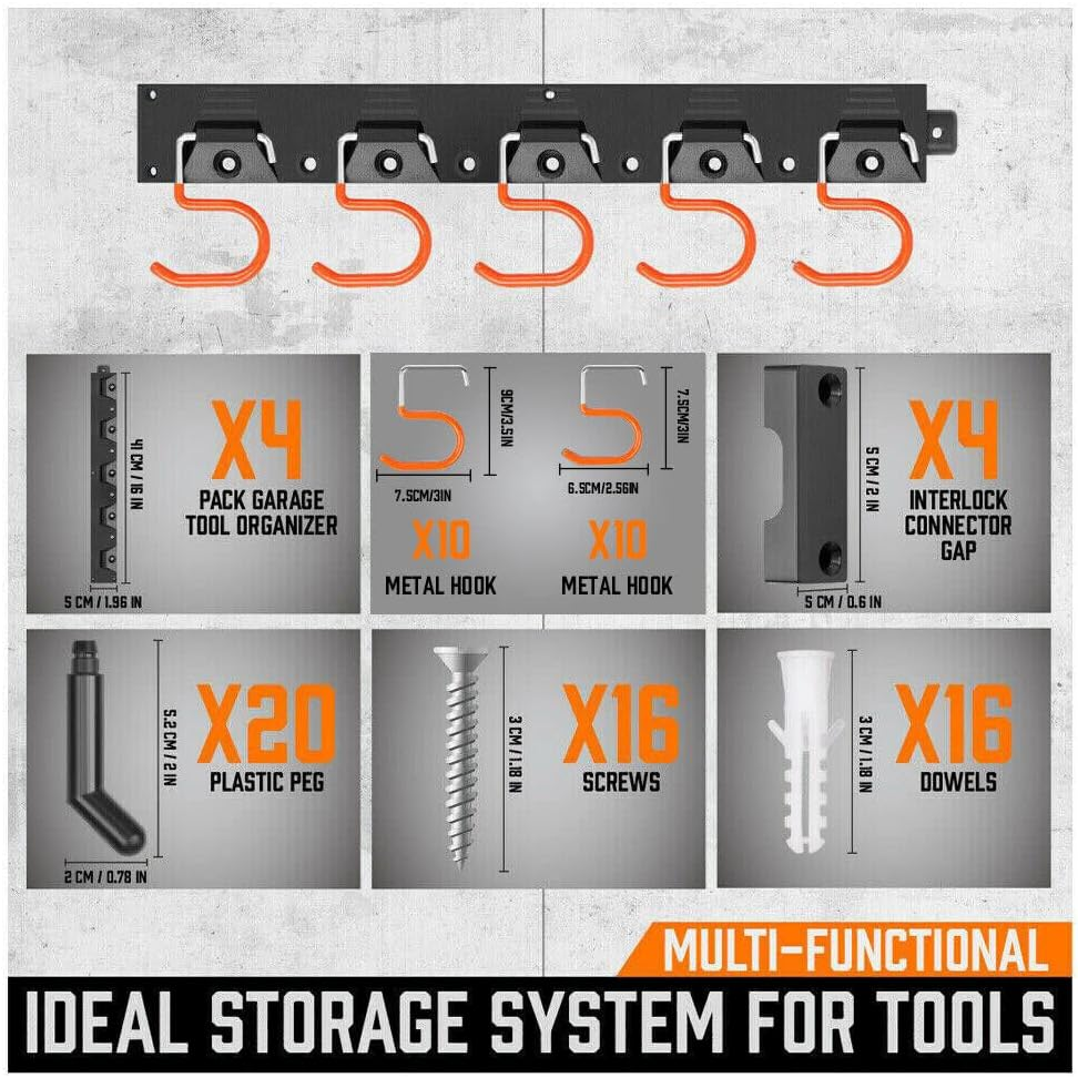 HORUSDY 64 Inch Adjustable Garden Storage System, Wall Mount Garage Tool Organizer, Tool Hangers for Mop and Broom Holder Shovel, Rake, Broom, Mop Holder, Etc.