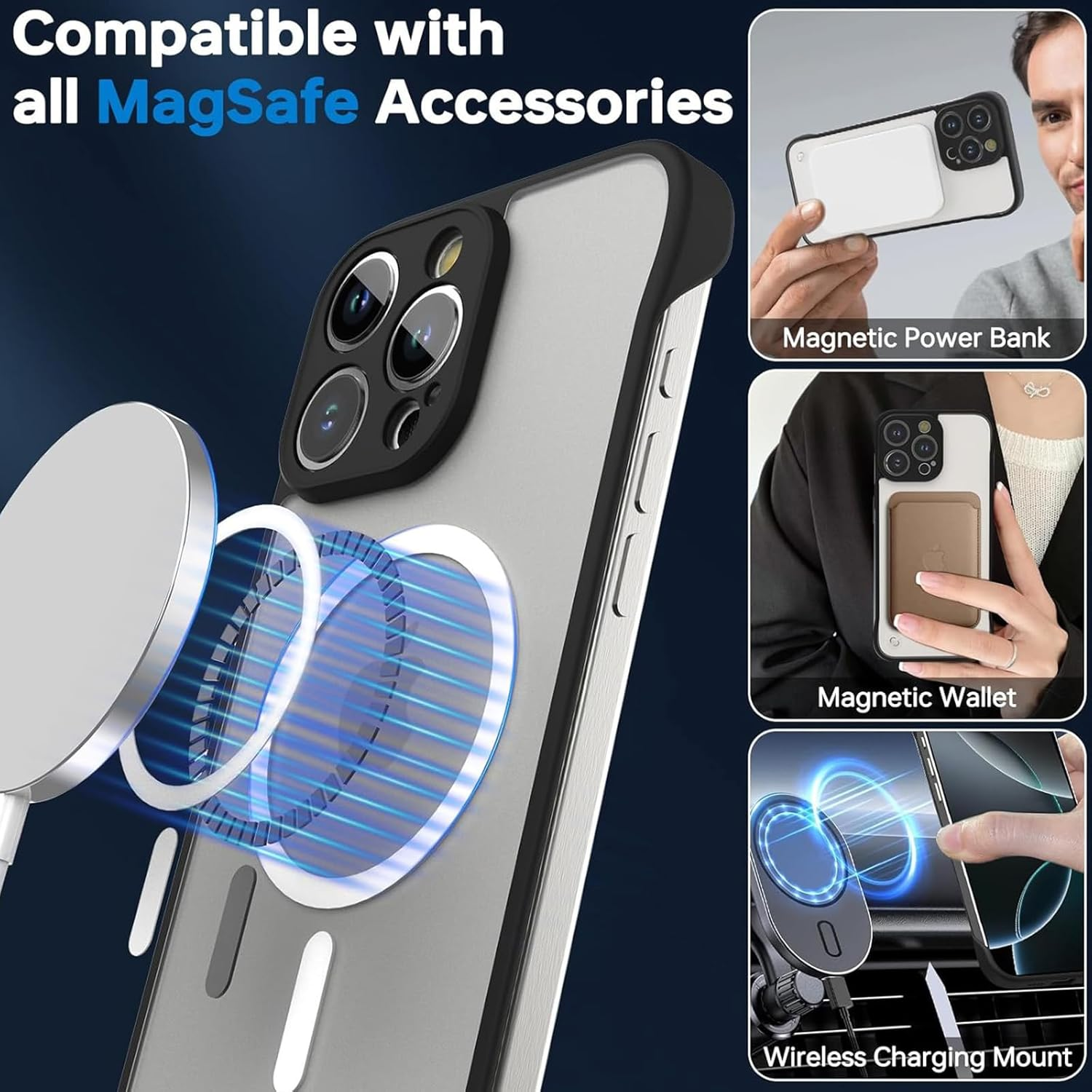 RUNGOS for Iphone 14 Pro Max Case Magsafe (Borderless Translucent Matte) [Bare Metal Feel] [Strong Magnetic] Slim Case for Iphone 14 Pro Max Magsafe Case, 14 Pro Max Magnetic Case Thin 6.7'', Black image number 3