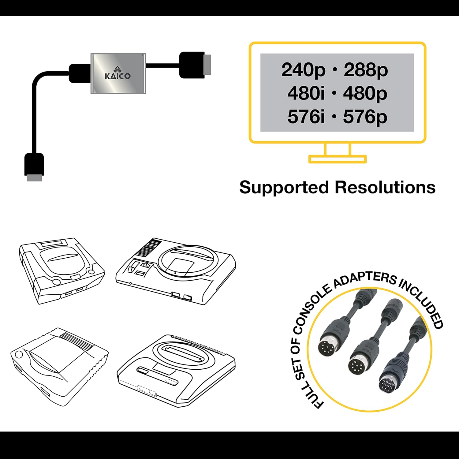Kaico SEGA Saturn 2X Line Doubler HDMI Adapter - for Use with Sega Saturn, Megadrive, Genesis, SNK Neo Geo - Supports RGB and Composite Output - All in One Line Doubler X2 HDMI for SEGA image number 4