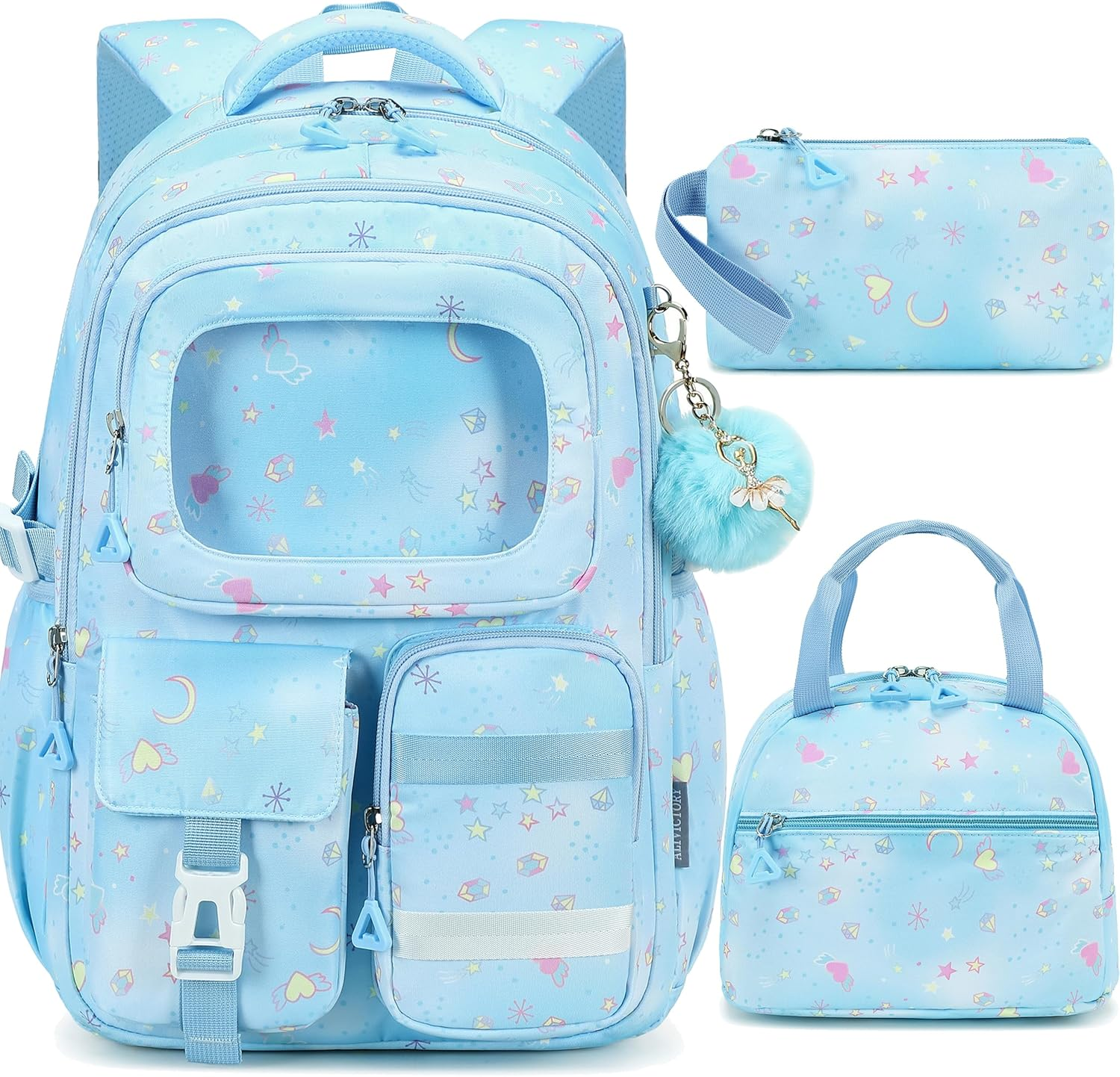 AO ALI VICTORY Backpack for Girls with Lunch Bag Kids School Bags for Elementary Middle School Students Cute Bookbag Set