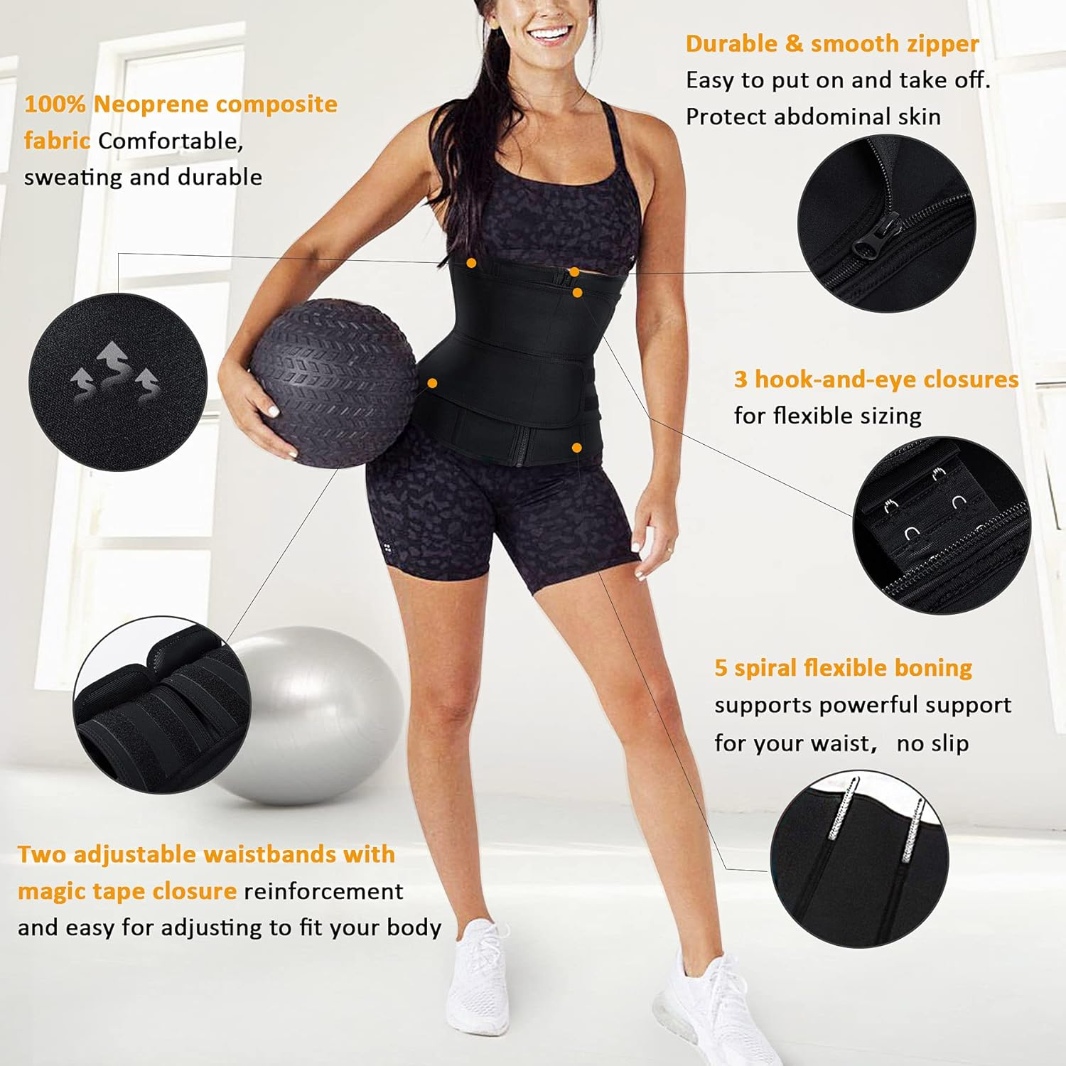 SCARBORO Neoprene Sweat Waist Trainer Trimmer Belt for Women Workout Sports Girdle Tummy Control Body Shaper Slim Belly Band image number 3