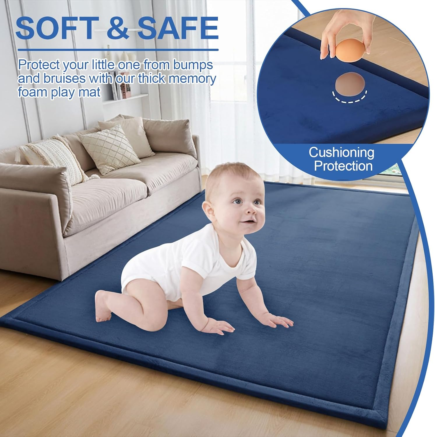 Kid'S Coral Velvet Play Mat Area Rugs, Thick Carpet Crawling Mat Modern Soft Area Rug for Nursery Baby Toddler Children Kids Room, Yoga Mat Exercise Pads (Deep Blue, 80X200Cm) image number 5