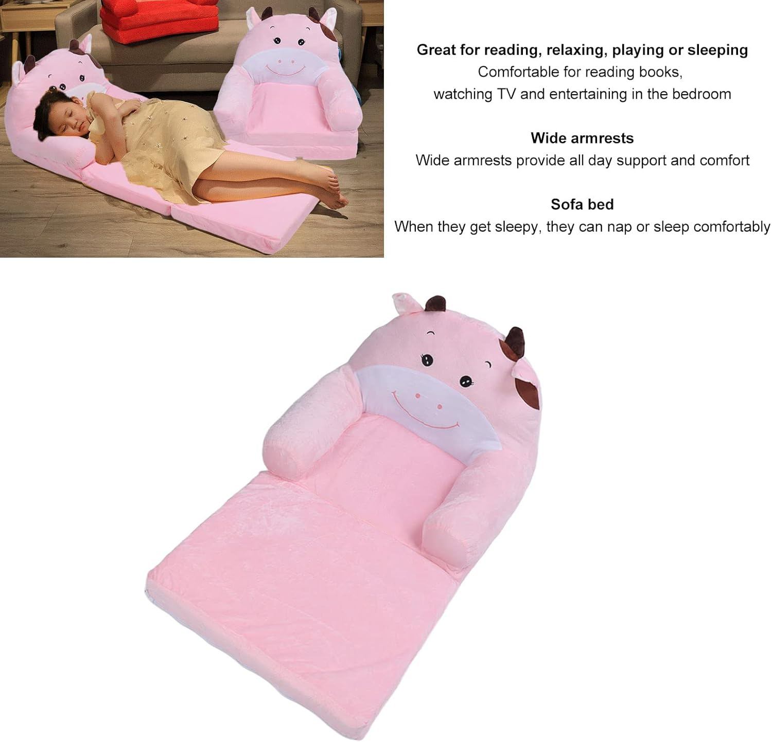 Plush Soft Toddler Chairs, Kids Couch Fold Out, Toddler Sofa Foldable Chair Lounger, Children Sofa Flip Open Sofa Bed for Living Room, Mini Couch Baby Sofa Bed Chair for Toddlers image number 6