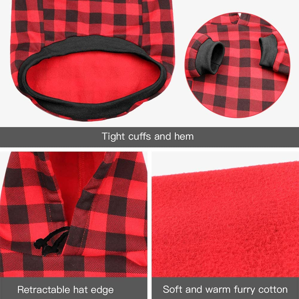 Mtliepte Red Plaid Dog Hoodie Sweater for Dogs Pet Clothes with Hat and Pocket（L） image number 5