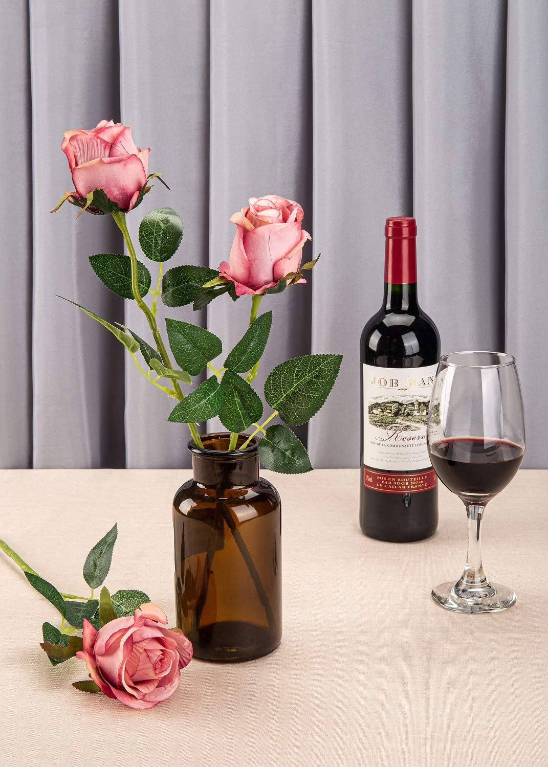 Flojery 10Pcs Artificial Rose Flowers Long Stem Fake Silk Roses for DIY Wedding Bouquet Table Centerpiece Home Decor (Rose Red) - Black image number 7