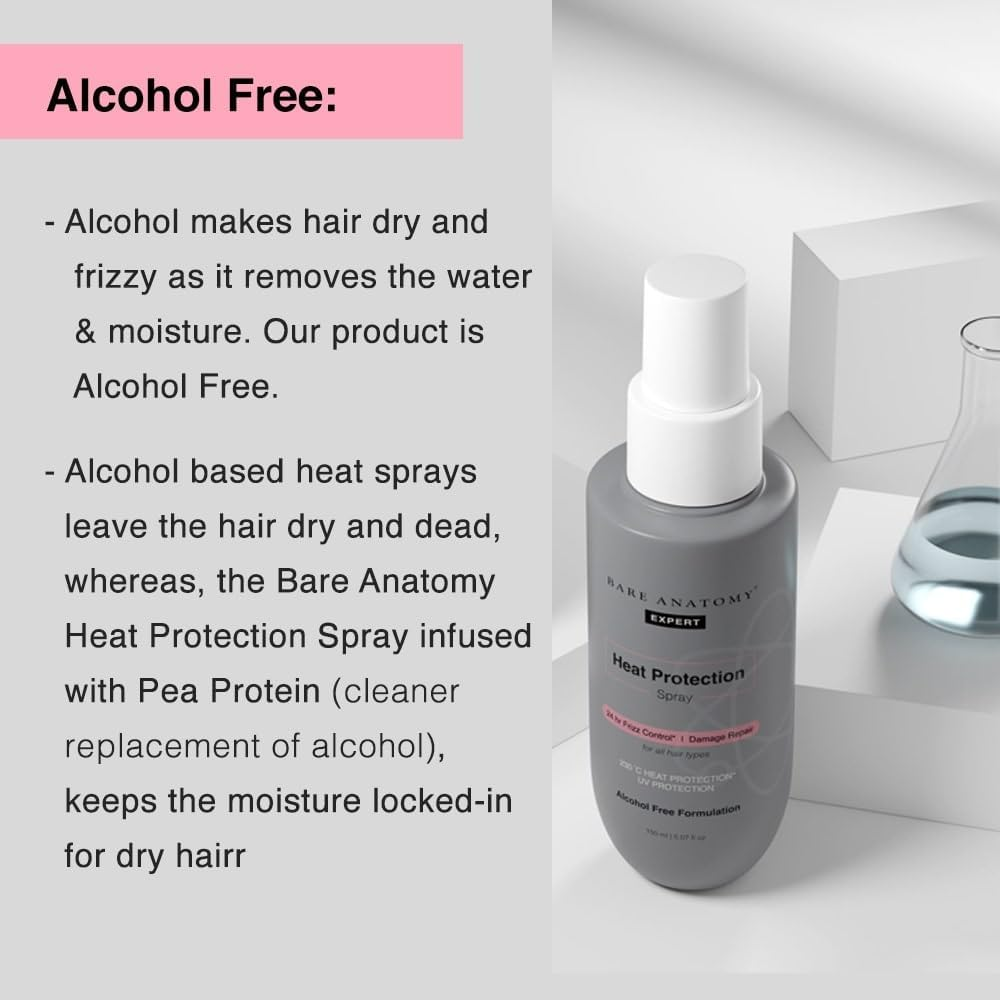 Bare Anatomy Heat Protection Spray Serum| Controls Frizz for up to 24 Hrs | Vitamin E| Pea Protein & Veg Keratin Enriched | Paraben Free | for Women & Men | Vegan |230 &deg;C Heat Protection 5.2 Floz image number 3