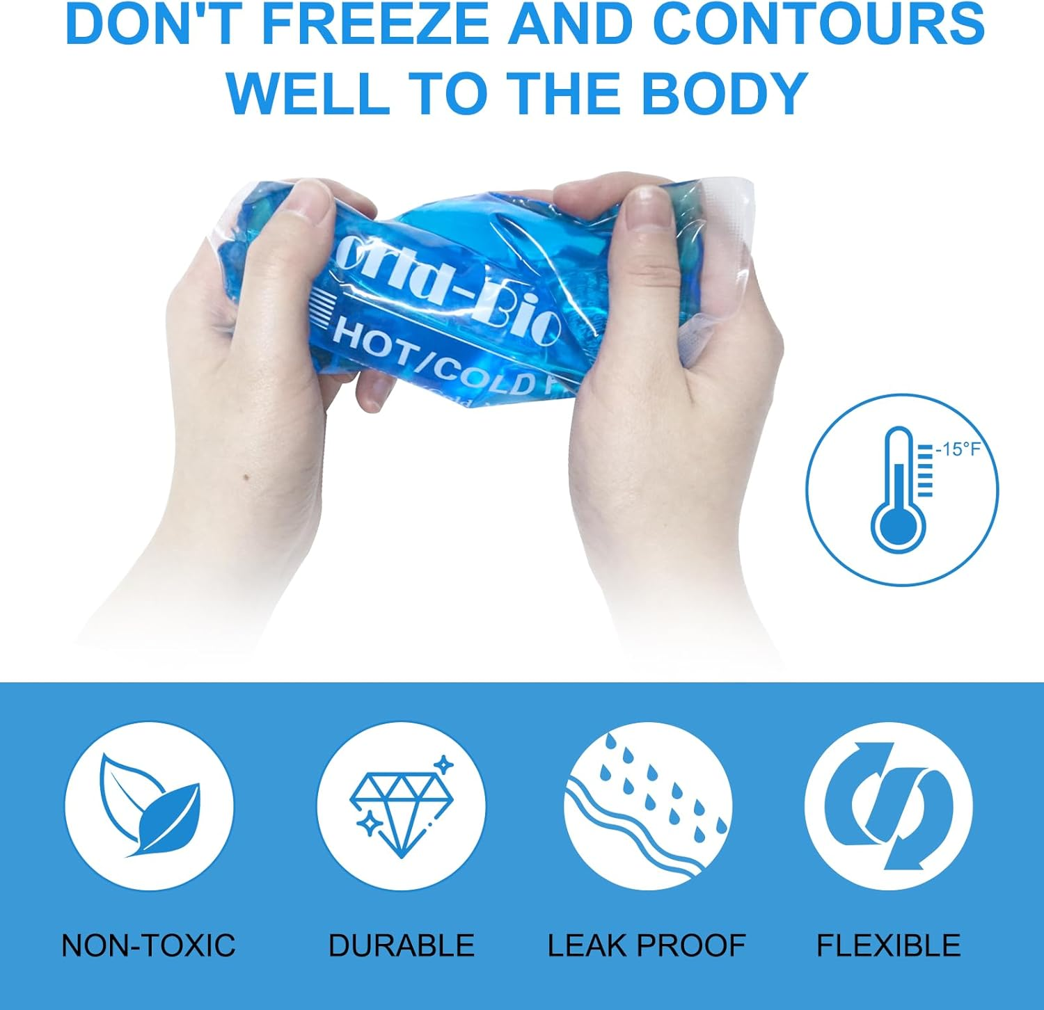 WORLD-BIO Reusable Gel Ice Packs (4 Pack) - Hot Cold Pack for Injuries, Pain Relief, Migraines - Gel Ice Pack Cold Compress for Neck, Foot and Wrist - Flexible Cold Packs for Injuries - 5.1" X 6.5" image number 4