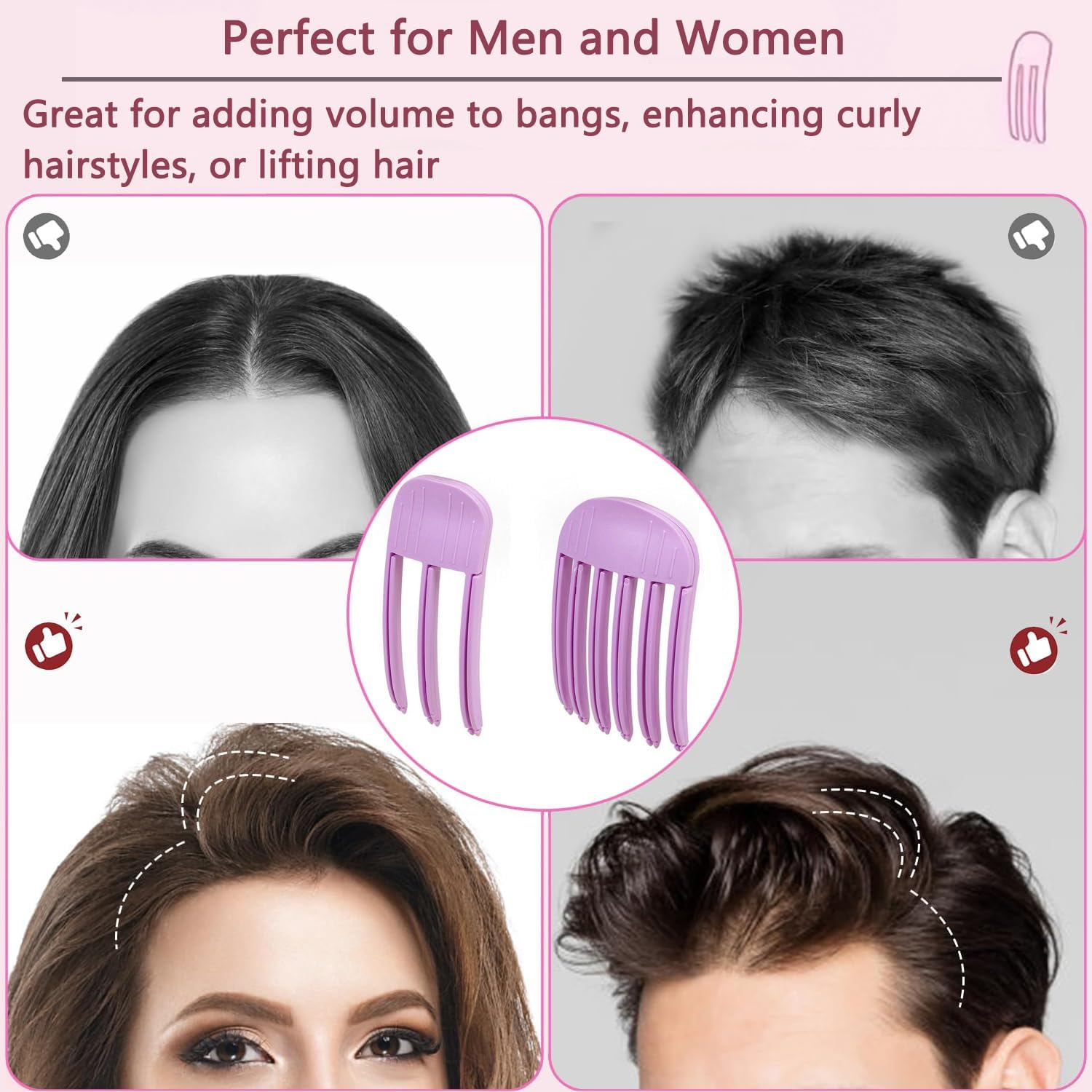Hair Volume Clip 2 Pack for Fluffy Hairstyles, No-Crease Hair Volumizing Clip Comb, Root Lifting Volume Booster Tool for Full, High Crown Look, Ideal for Blow-Dry Styling for Men & Women