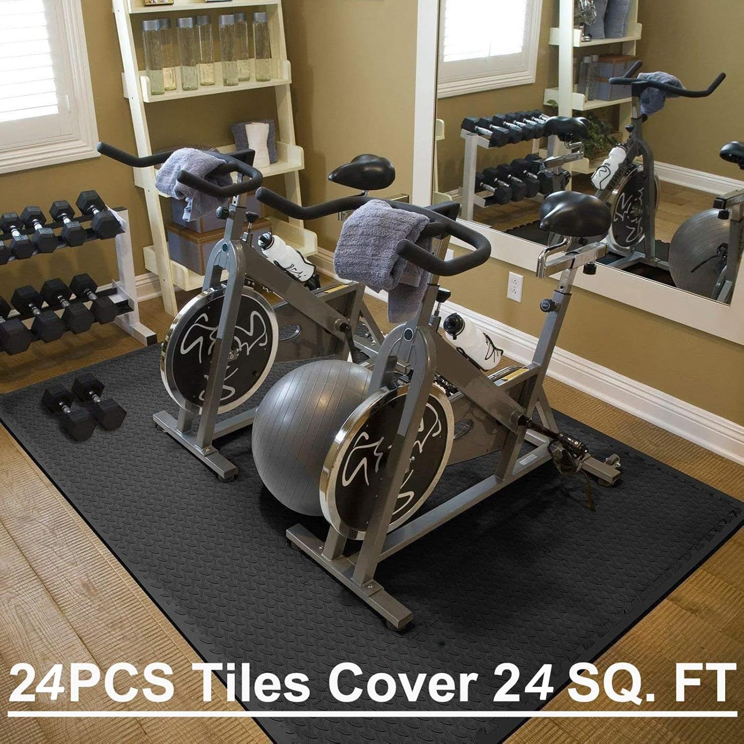 Exercise Puzzle Foam Mats &ndash; 24 Tiles, 30Cm&times;30Cm&times;1Cm (12"&times;12"&times;0.39") Each, Gym Flooring for Home Workouts Black image number 5