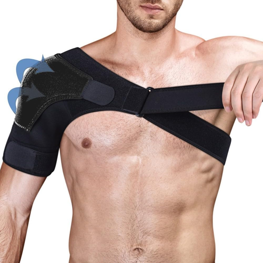 Shoulder Support Brace: Shoulder Pain AC Joint Pain Compression Pain Relief Torn Rotator Cuff Shoulder Injuries and Tendonitis - Adjustable Fits Men, Women - Black （One Size） image number 2
