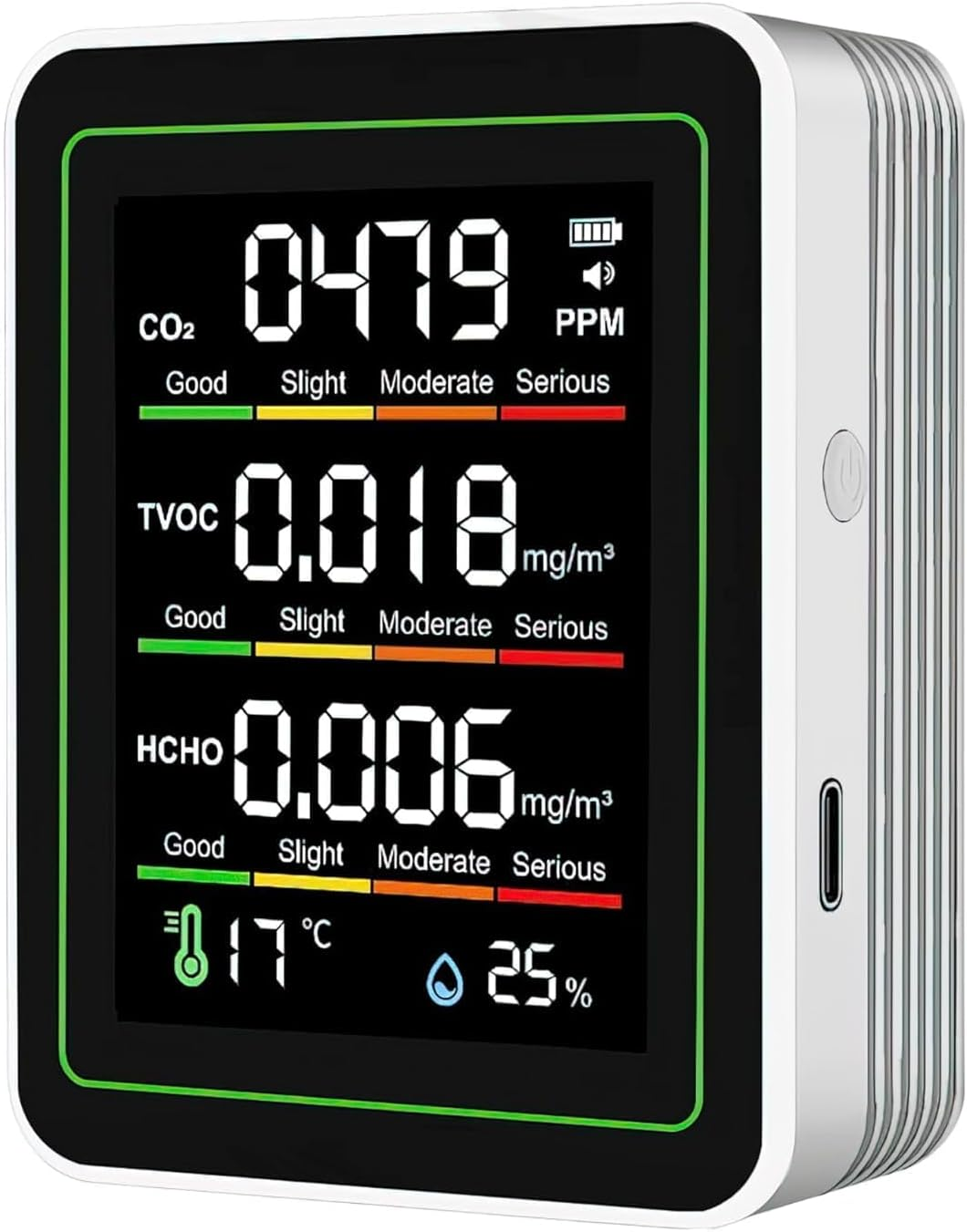 Indoor Air Quality Monitor, 5-In-1 Portable CO2 Carbon Dioxide Detector, 1200Mah Powerful Battery CO2 Monitor for CO2 | TVOC | HCHO | Temp | Hum for Home Cars Plants and Pets so On image number 5