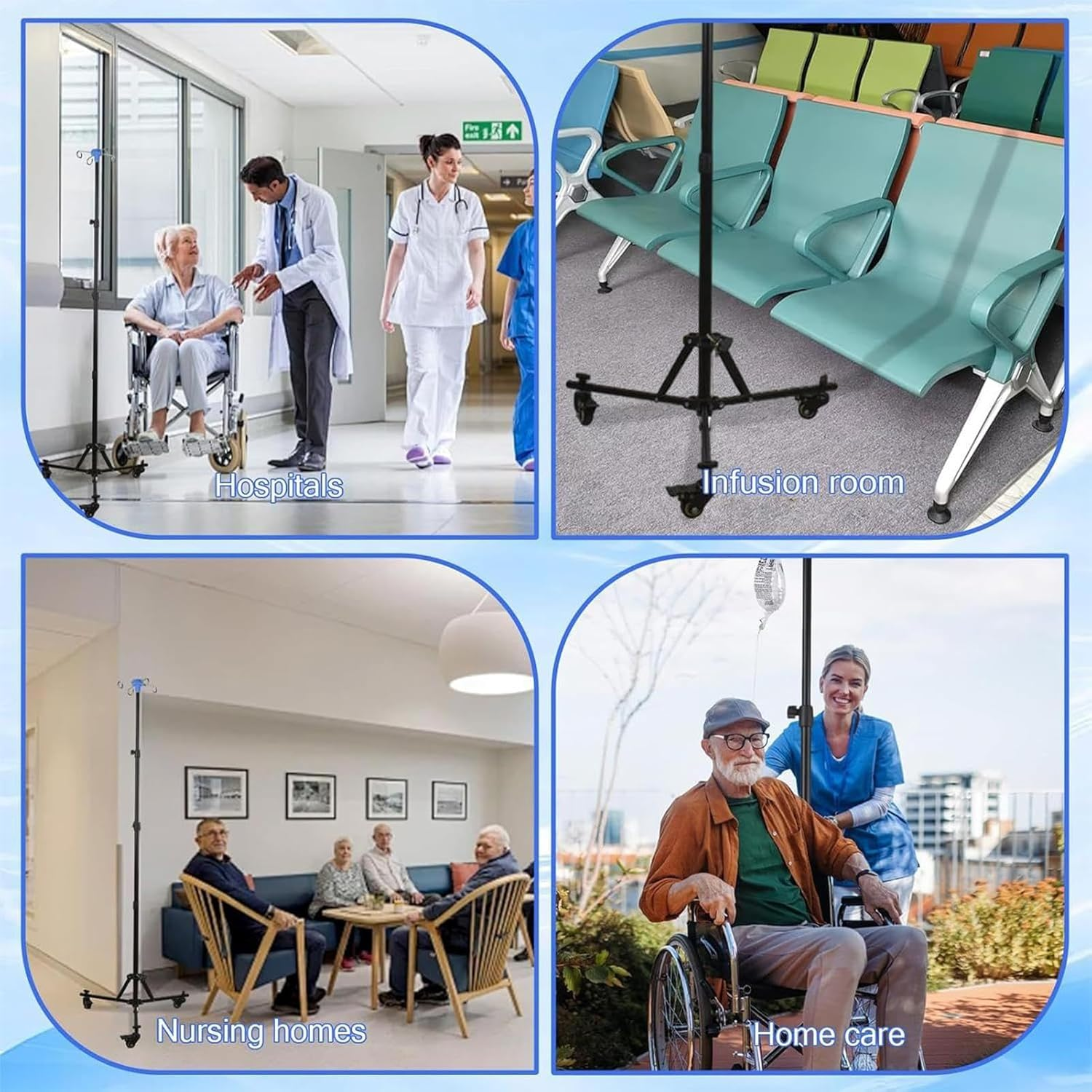 Iv Pole with Wheels | Mobile Iv Stand with Bottle Hook,Nursing Bed Foldable Hospital Equipment with Wheel for Healthcare Travel Daily Indoor Outdoor Elderly Home Clinics image number 3