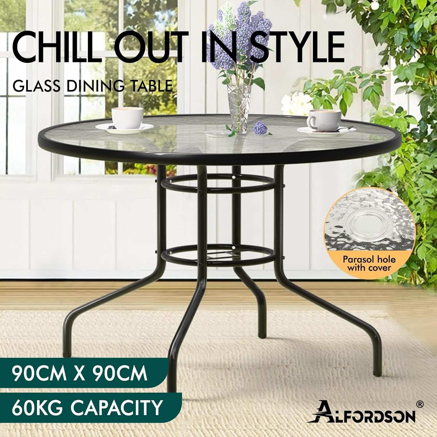 ALFORDSON Outdoor Patio Bistro Table Uv-Resistant R90X70Cm, round Coffee Table with Metal Frame for Lounge Conversation Set Furniture, Dining Desk for Outdoor Chairs, Black - Black image number 4