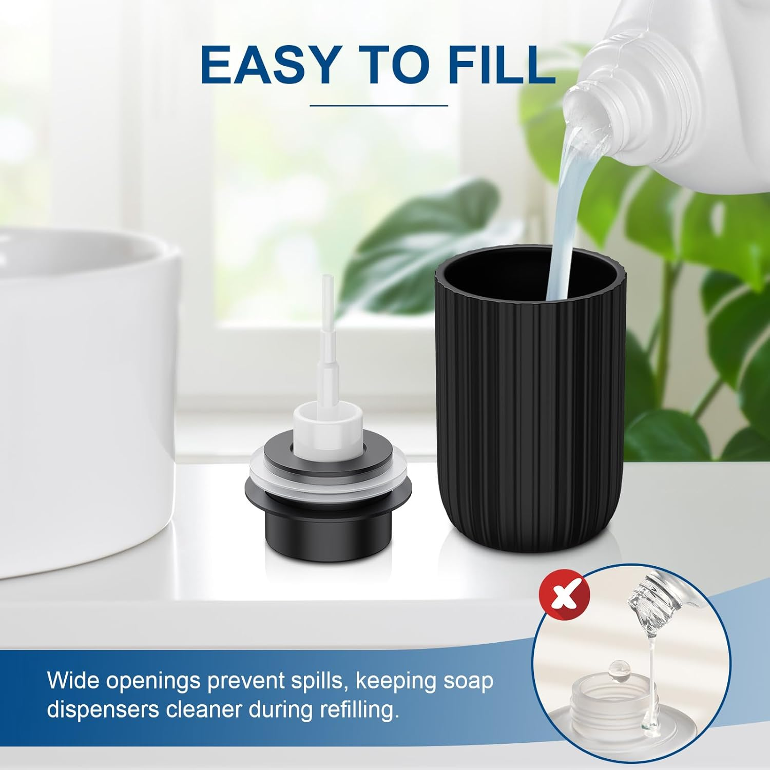 Foaming Soap Dispenser Black, Ceramic Foam Hand Soap Dispenser for Bathroom 12Oz Refillable Liquid Lotion Soap Dispenser with Rust-Proof Foaming Pump for Countertop image number 6