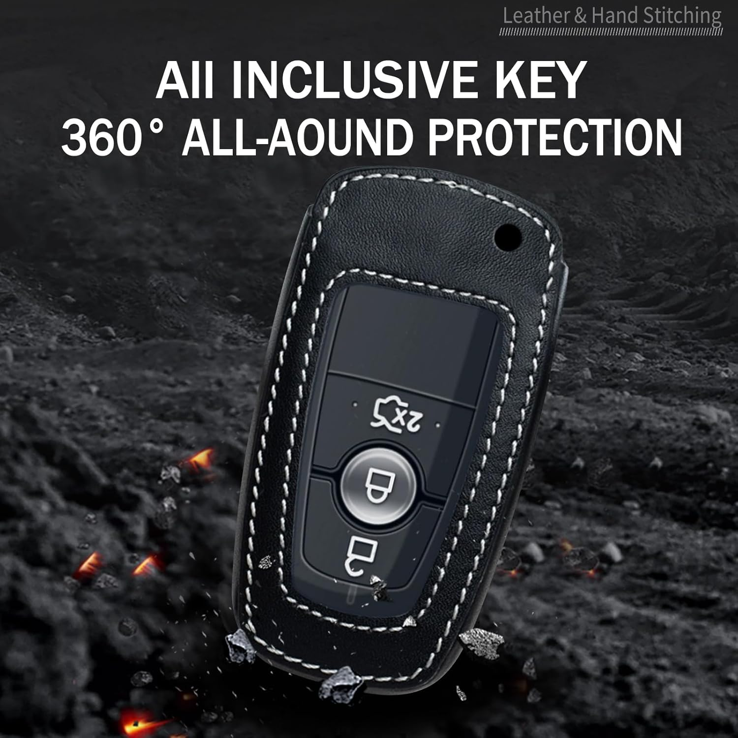 Ontto Leather Car Key Fob Cover Fit for Ford Ranger Everest Transit Custom Kuga Mustang Ecosport Key Case Holder Shell Key Chain Keyring Protector Accessories 3/4 Buttons - 1-Pink image number 3