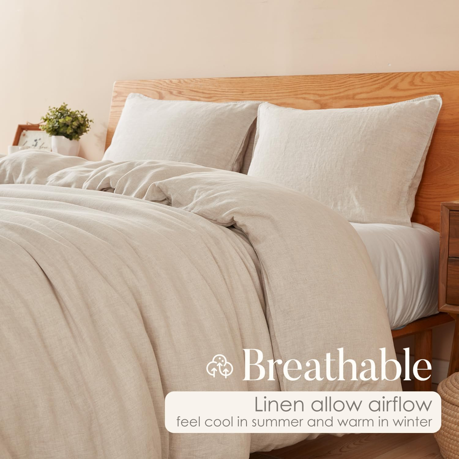 DAPU Pure Stone Washed Linen Duvet Cover Set 100% French Natural Flax(Natural Linen Full/Queen) image number 6