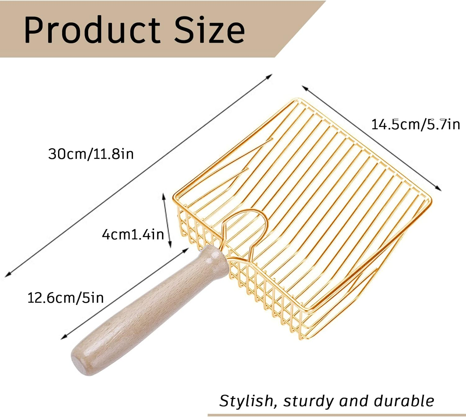 Cat Litter Scoop Stainless Steel Metal, Non-Slip Beech Handle Kitten Deep Shovel Holder for Maximum Sifting, Non Stick Scoop Sifter Cat Litter Shovel Cleaning Scoop image number 4