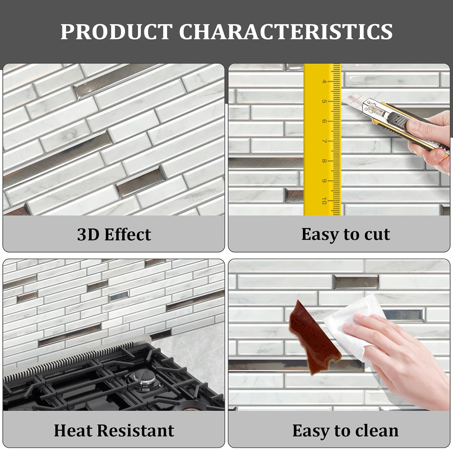 Tile 10 Sheets Peel and Stick Tiles Backsplash, 12"X12" Light Color Stick on Wall Tiles image number 6