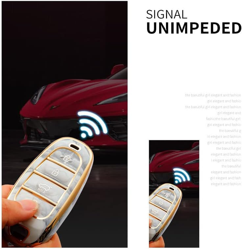 Ontto Tie-Dye TPU Car Key Fob Cover Fit for Hyundai Santa Fe Tucson 2022 Nexo NX4 Atos Prime Solaris 2021 4 Buttons Key Case Keyring Keychain Key Holder Key Shell Bag Accessories Blue image number 6