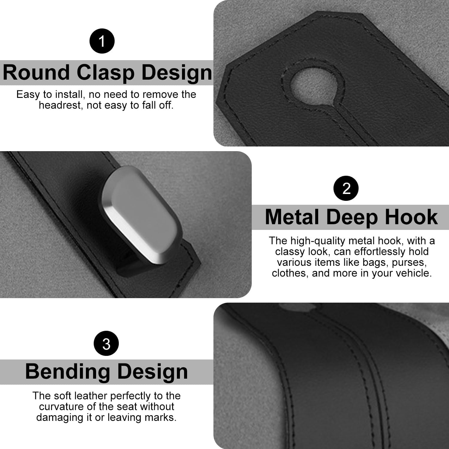 Elegananccy 2 Pack Double Car Seat Headrest Hooks, Leather Car Purse Hanger Holder for Bags, Cars Organizer and Storage Accessories for Women(Black) - Brown image number 2