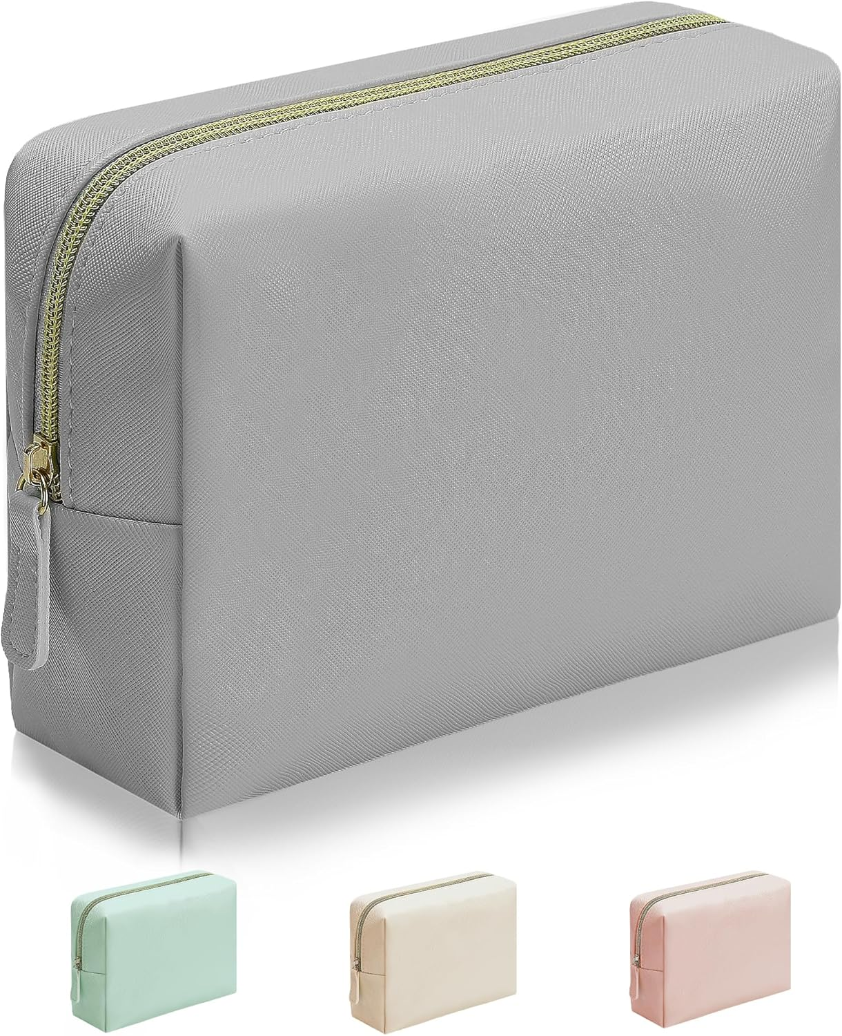 Makeup Bag Cosmetic for Women, Small Purse Pouch Waterproof PU Leather Portable Versatile Fashion Zipper, Green