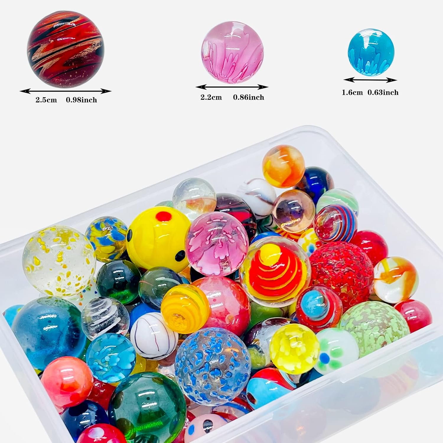 100 Assorted Marbles Bulk Cheap for Kids Ages 4-8-12 Play Physical Therapy Glow in the Dark Glass (LZH100MARBLES) image number 3