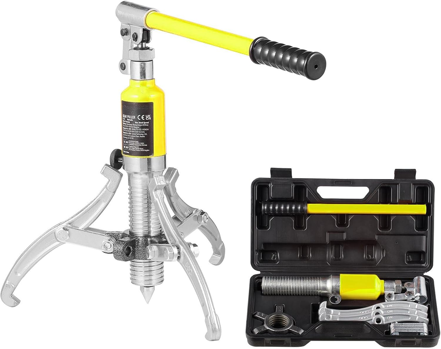 Hydraulic Gear Puller, 5 Ton Max Capacity Wheel Bearing Pulling Separator, 2 or 3 Jaws Puller, Vertically and Horizontally, 8" Jaw Hydraulic Puller with Case for Pulling Hubs