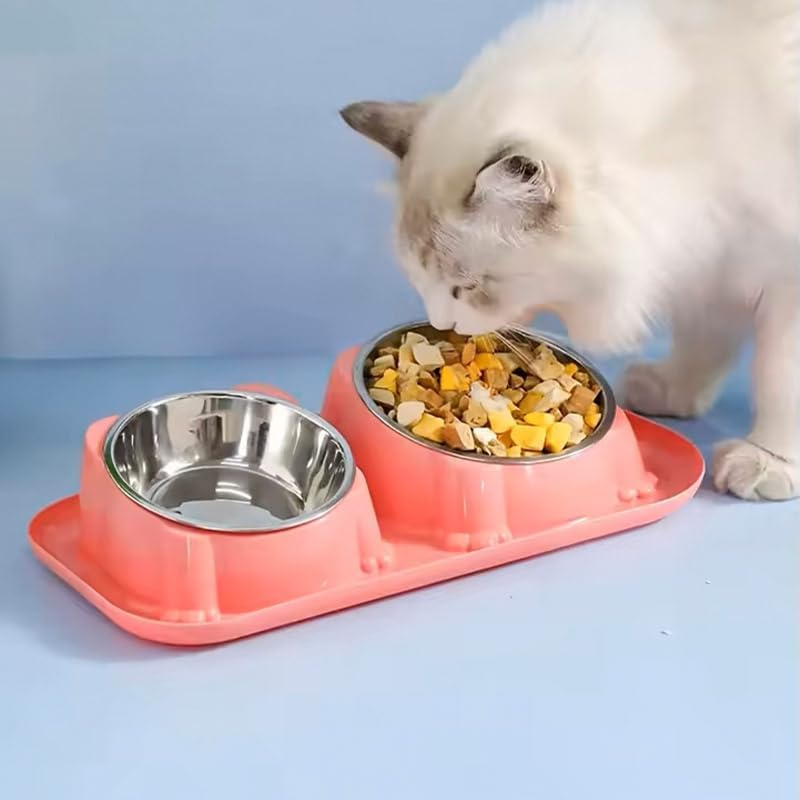 AIMALL Double Cat and Dog Bowl, Stainless Steel Raised Pet Feeder with 15&deg; Tilted Design, Non-Slip Feeding Bowl for Water and Food, Easy to Clean, 35X22X8.5Cm image number 5