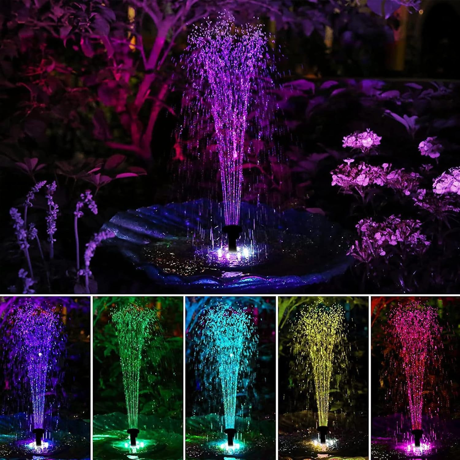 Solar Fountain, 8 Nozzle, LED Light, Rotating Stick Nozzle, Solar Bird Bath Fountain, Garden, Pond, Pool image number 2