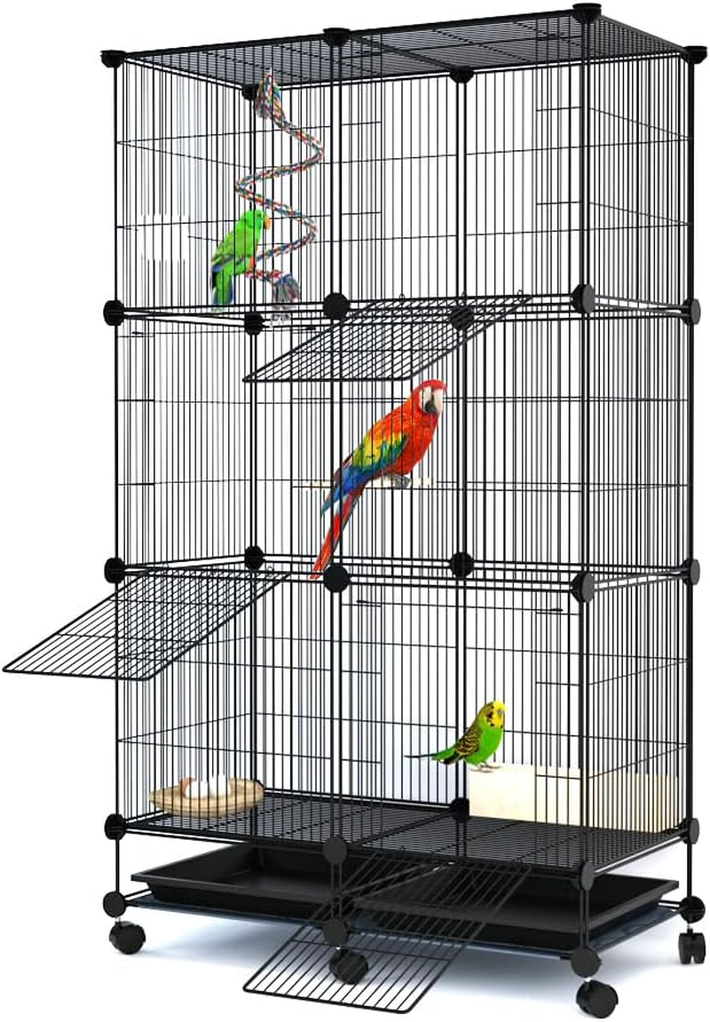 Large Bird Cage Crate DIY Metal Wire Bird Cage with Pulley, Tray for Small and Medium Bird -48.4X27.5 X13.7 Inches image number 6