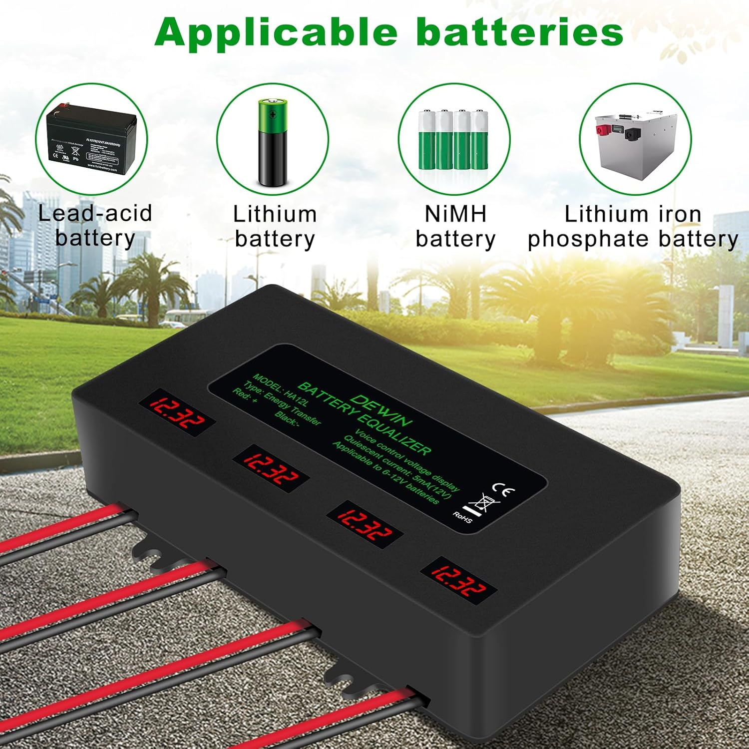 Wadukud Battery Equalizer, 48V Battery Equalizer, LED Digital Display 4 X 12V Battery Balancer for Lead Acid Lithium Battery image number 3