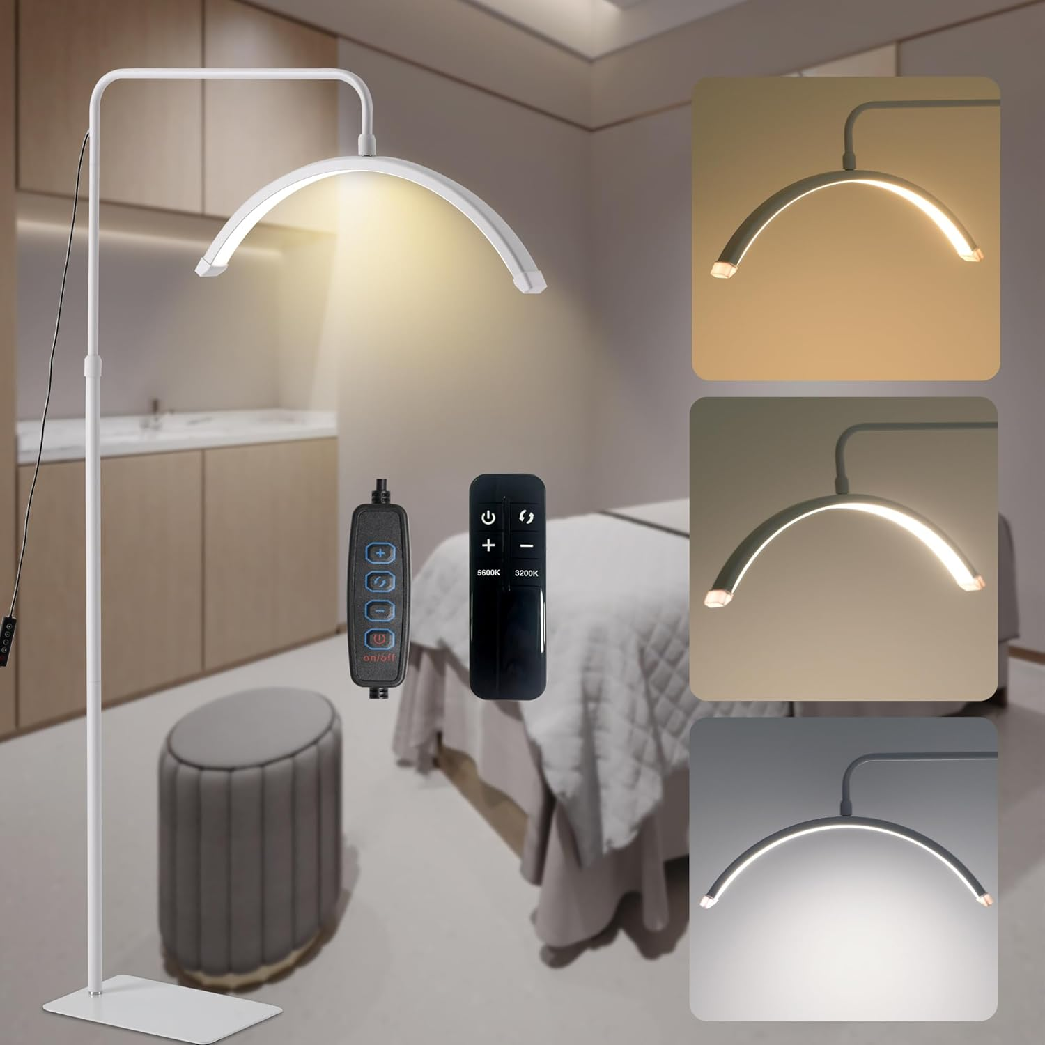 Duowelly 48W Led Half Moon Light with Remote Controller and Button Switch, Eyelash Extension Light Shadowless,Curve Beauty Lights,Lash Lamp,Arch Salon Light for Skincare,Eyebrows,Tattoo,Black