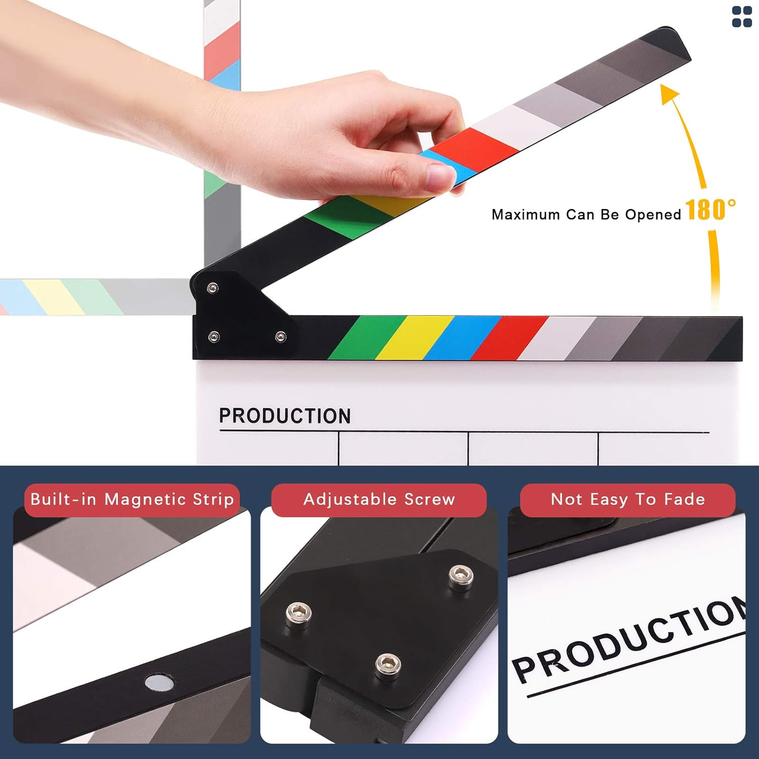 Hilitchi Film Movie Cut Action Board Acrylic Plastic Slate 25X30Cm/10X12 Dry Erase Director'S Film Clapboard with Color Sticks and with 5 Whiteboard Markers, 1 Eraser and 1 Wrench image number 4