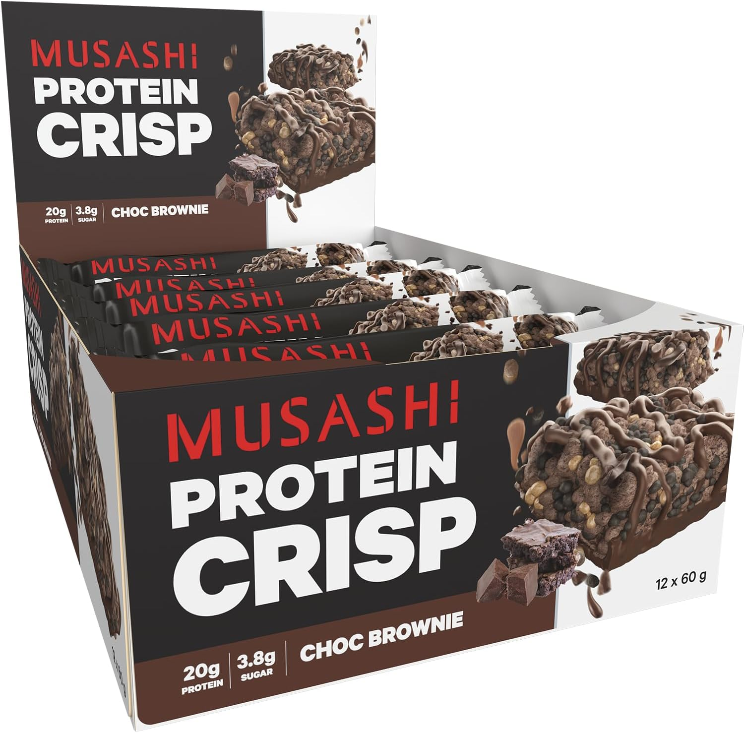Musashi Protein Crisp Bar, Chocolate Brownie Flavour, 60G &ndash; 12 Pack High Protein Snack with Crunchy Texture for Recovery, Energy & Lean Muscle Support image number 2